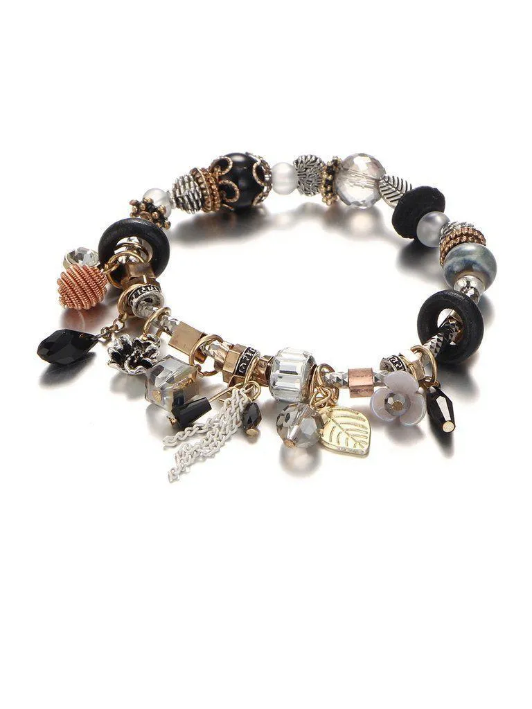Leaf & Crystal Design Charm Bracelet