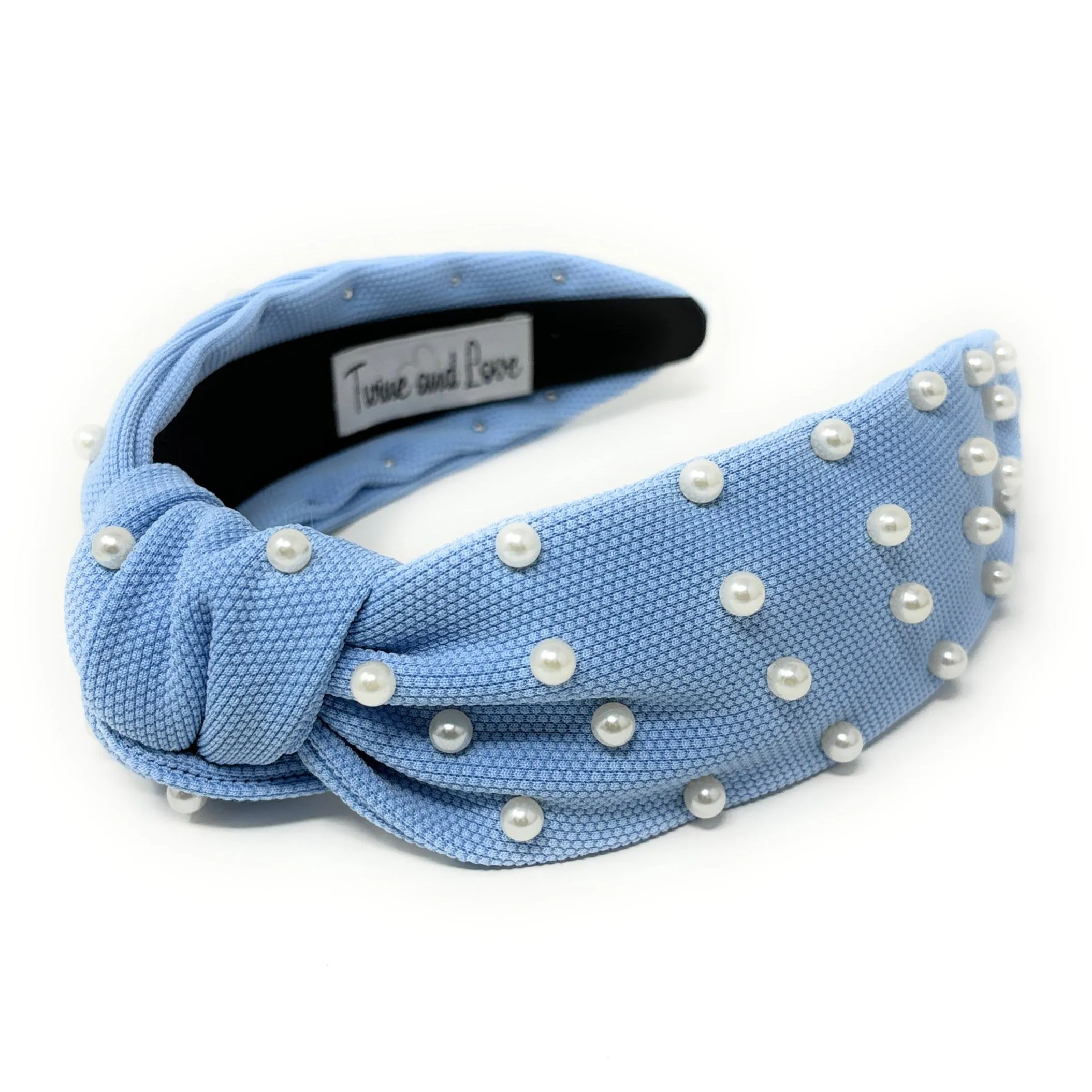 Light Blue White Pearl Knot Headband