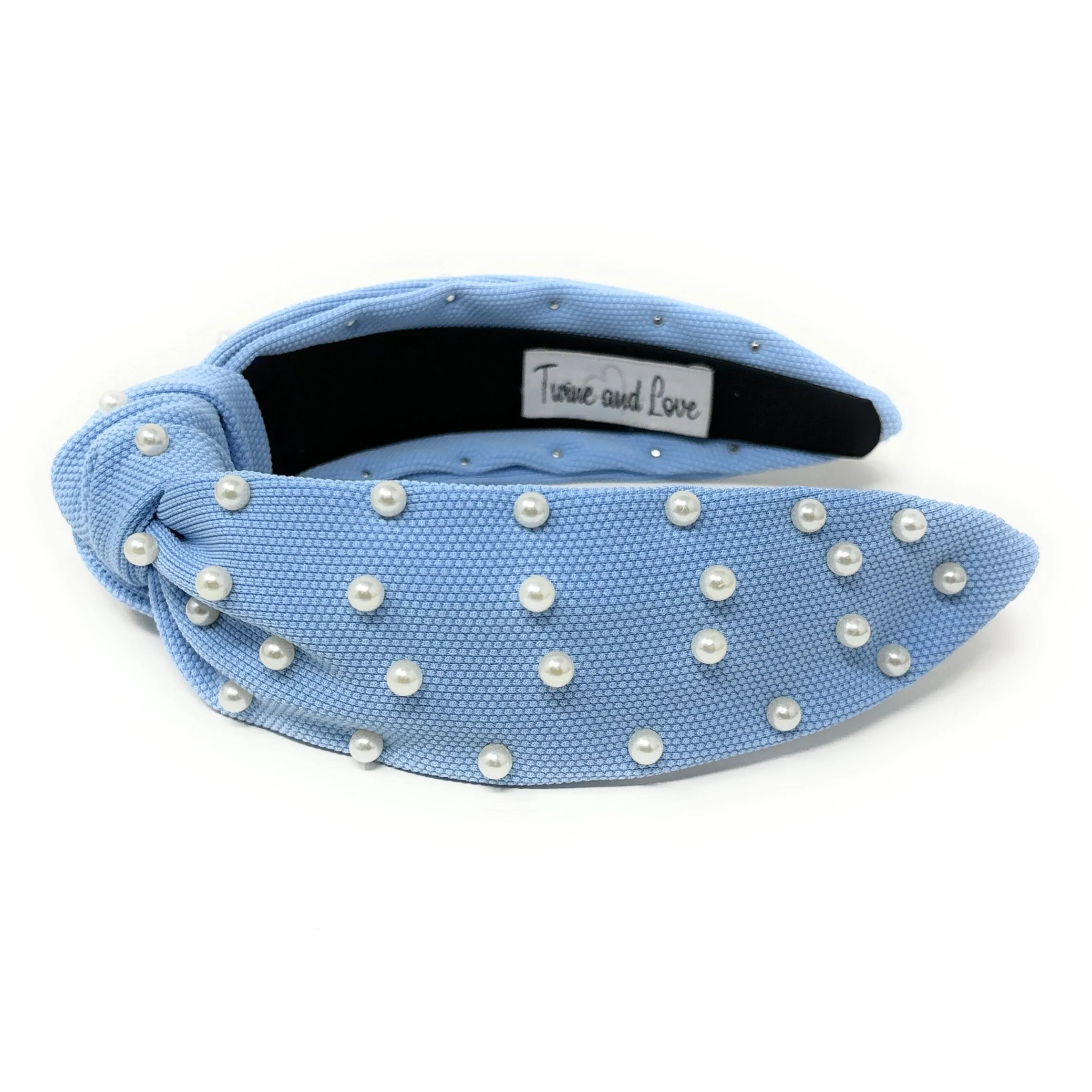 Light Blue White Pearl Knot Headband