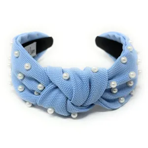 Light Blue White Pearl Knot Headband