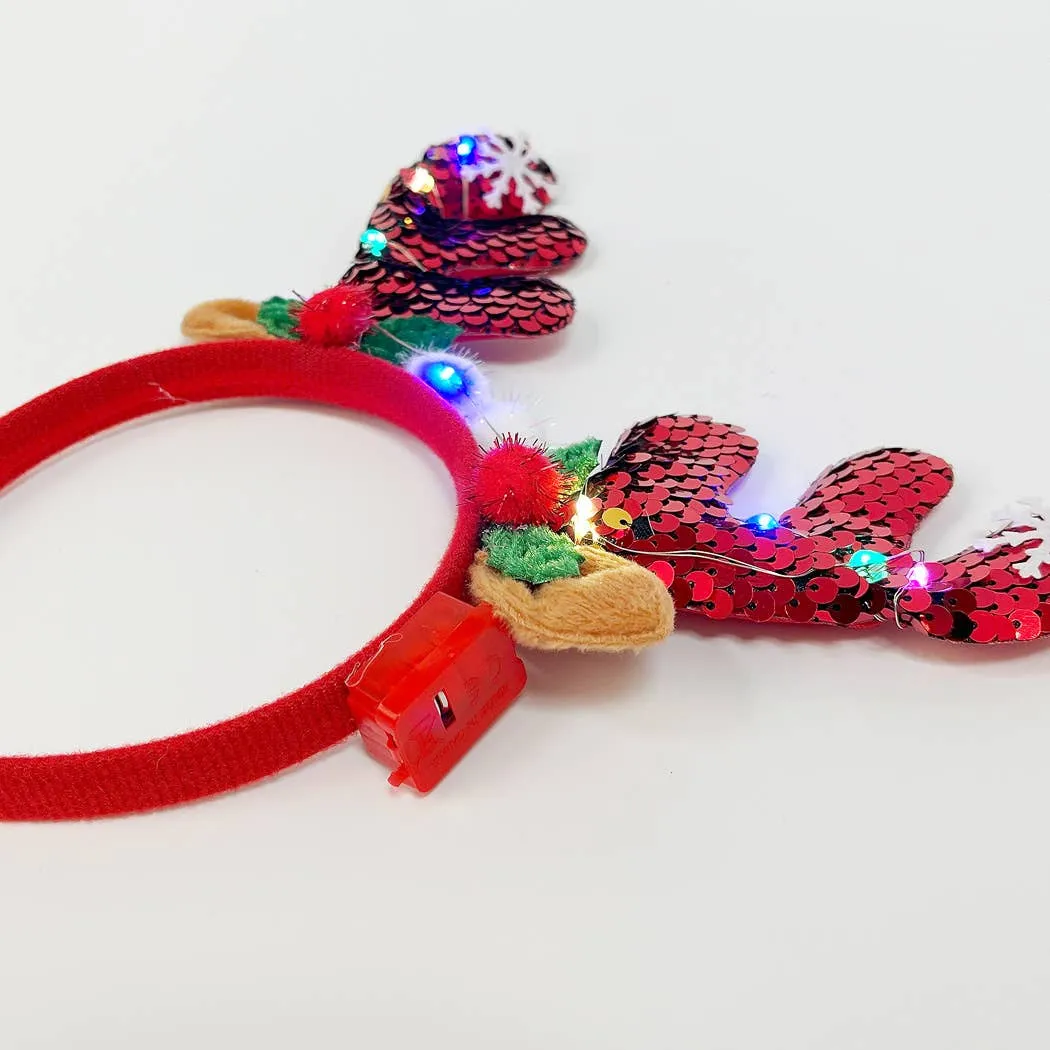 Light-Up Christmas Reindeer Pom Pom Headband