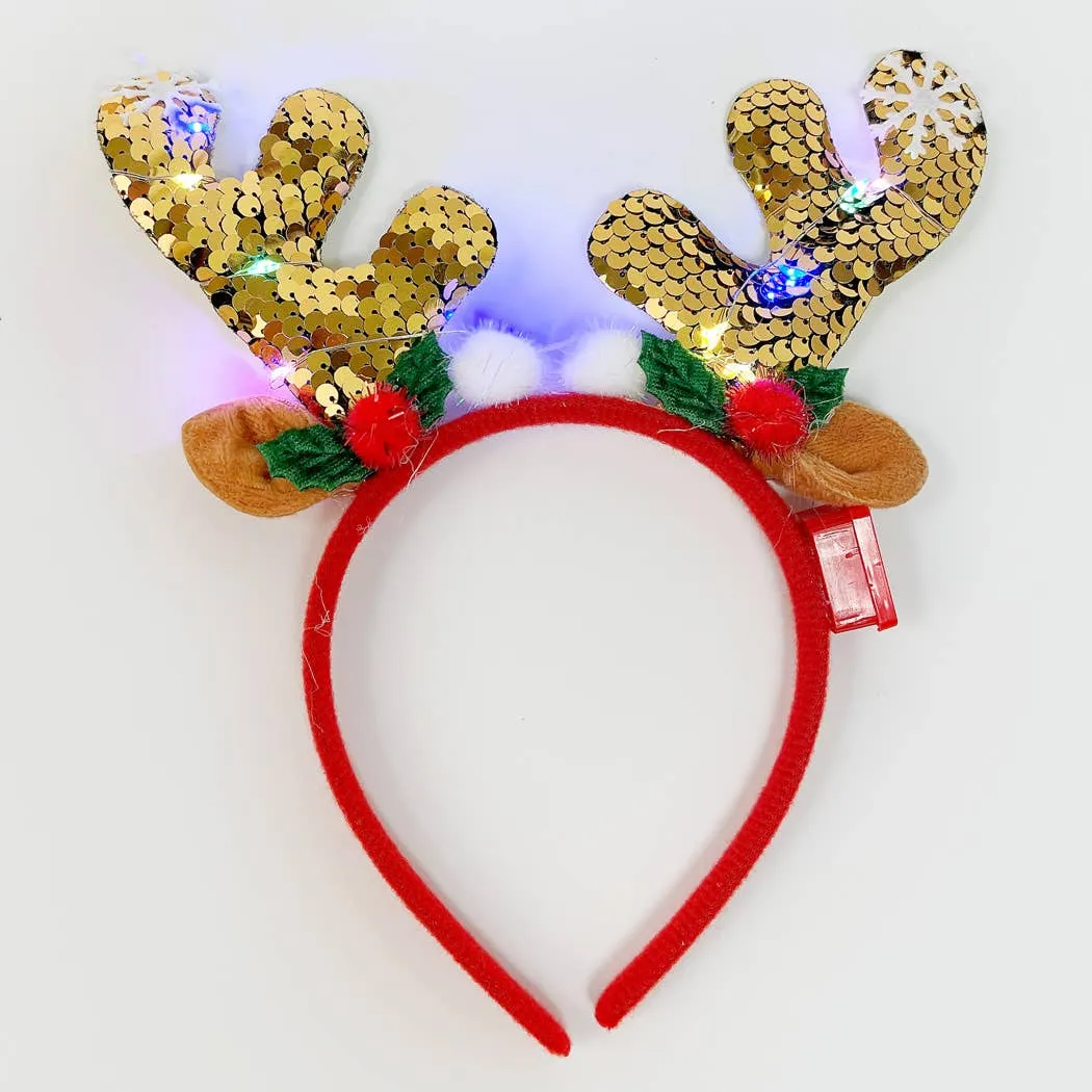 Light-Up Christmas Reindeer Pom Pom Headband