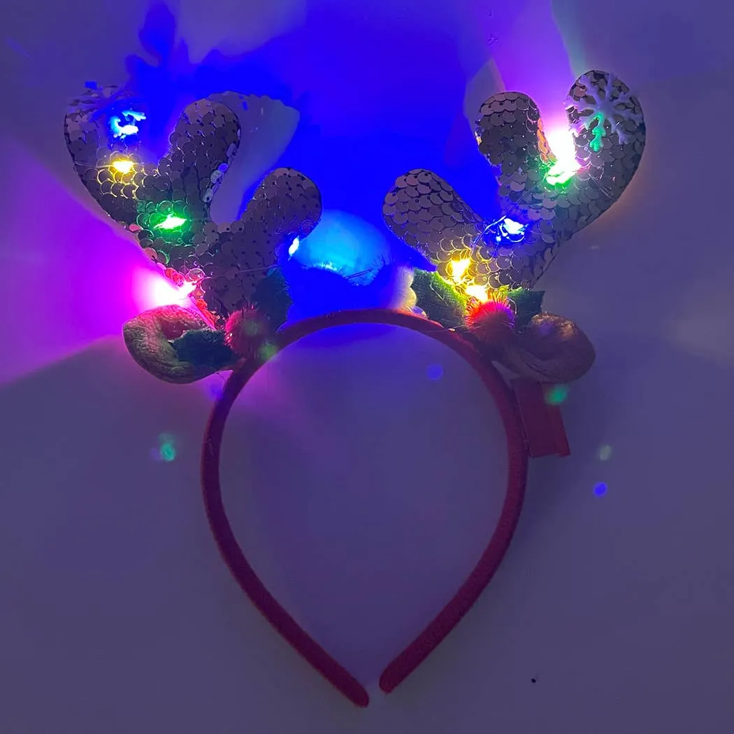 Light-Up Christmas Reindeer Pom Pom Headband