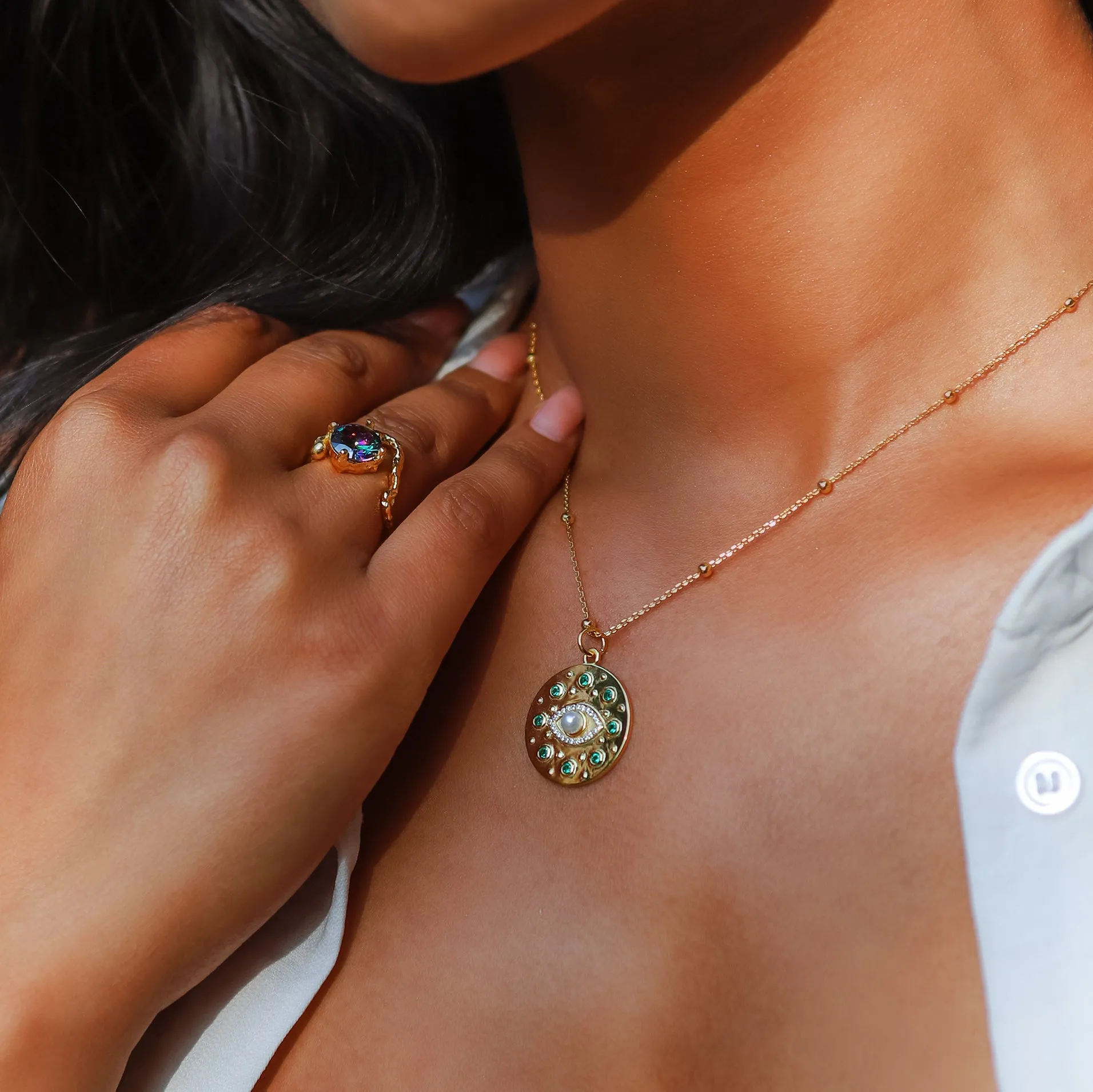 Livia Eye Coin Necklace | 18k Gold Plated