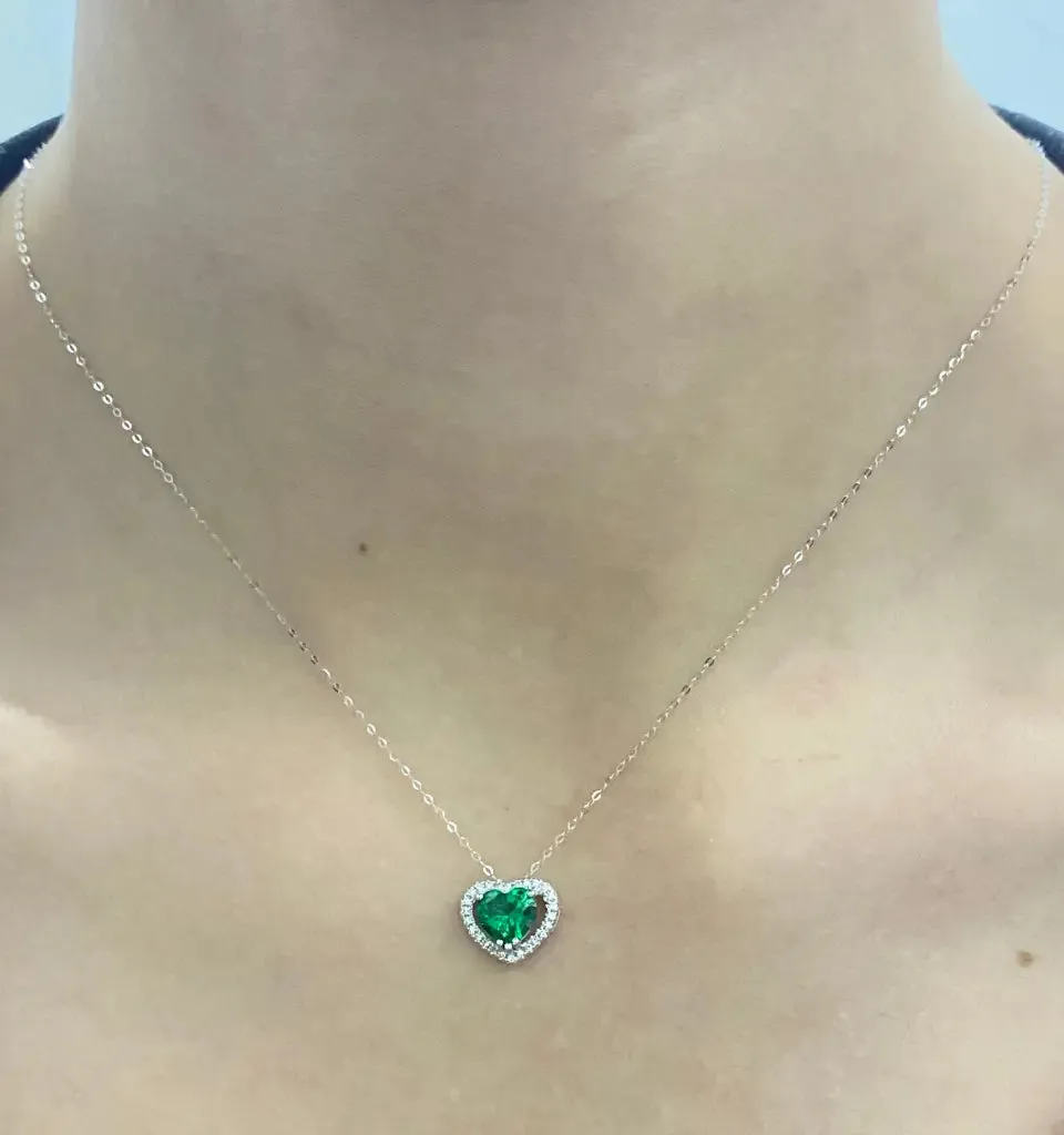 #LVNA2024 | Heart Green Emerald Nano Gemstones Diamond Necklace 16-18" 18kt Chain