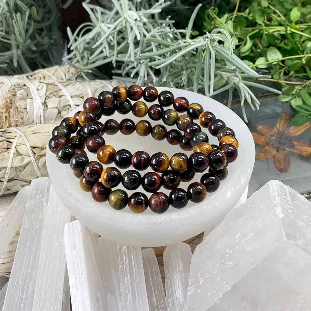 Mala Multicolor Tiger's Eye Bracelet With Velvet Pouch