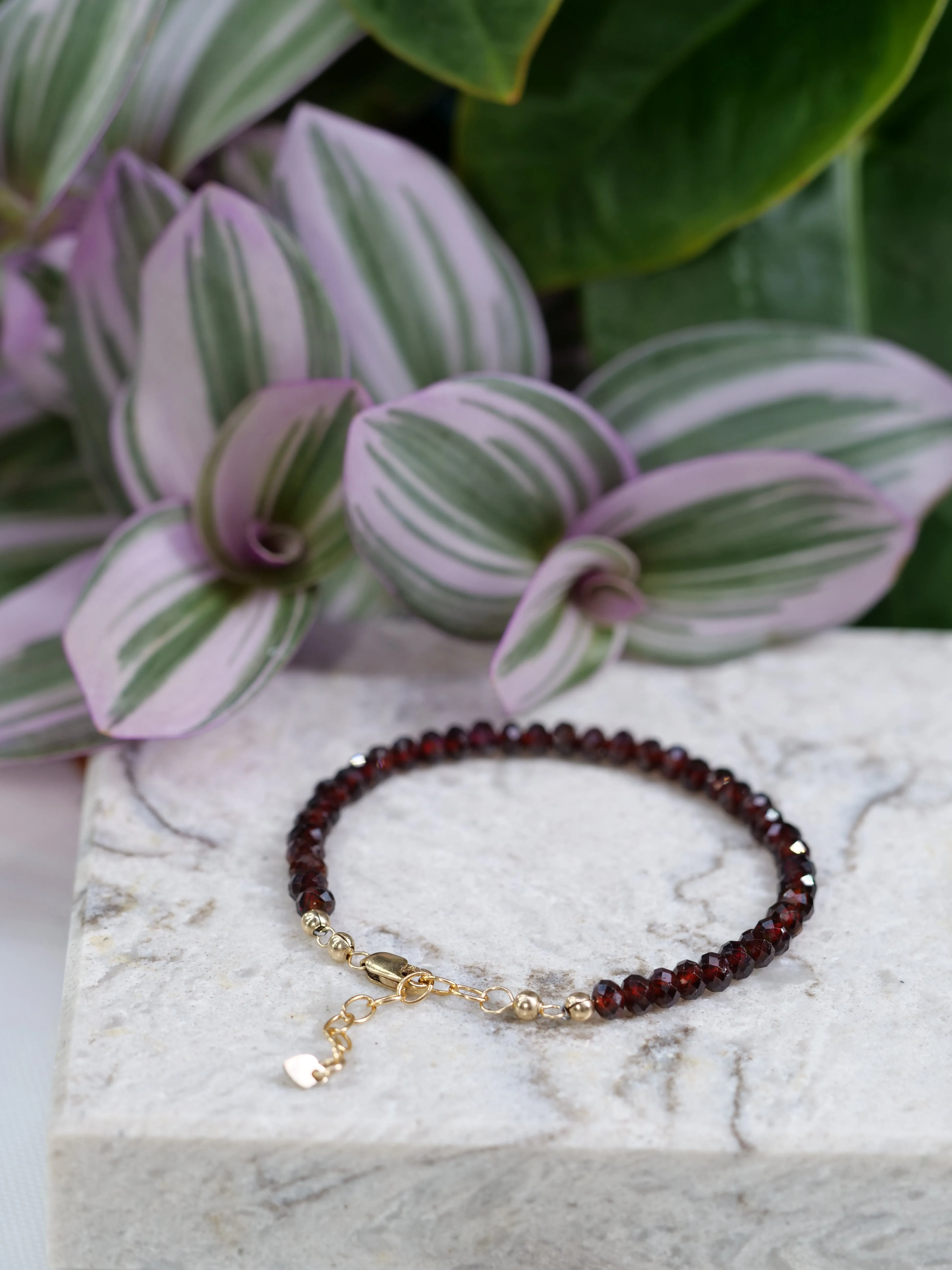 Malaya Garnet 4mm Beaded Natural Gemstone Sterling Silver/14ct Gold Filled Elastic Bracelet, Genuine Top Grade Gift Jewelry, Woman Jewellery