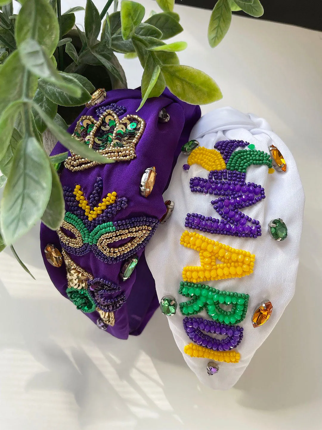 Mardi Gras Pearl Sequin Fleur de Lis Knot Burnout Headband Wide Boho Headband Colorful Headband Mardi Gras Headband Fleur de Lis Headband