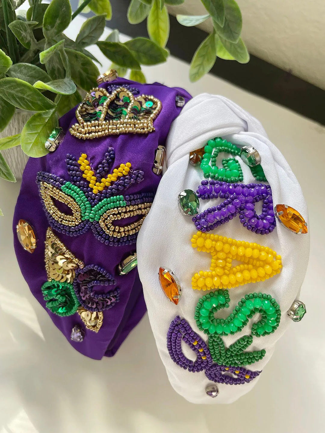 Mardi Gras Pearl Sequin Fleur de Lis Knot Burnout Headband Wide Boho Headband Colorful Headband Mardi Gras Headband Fleur de Lis Headband