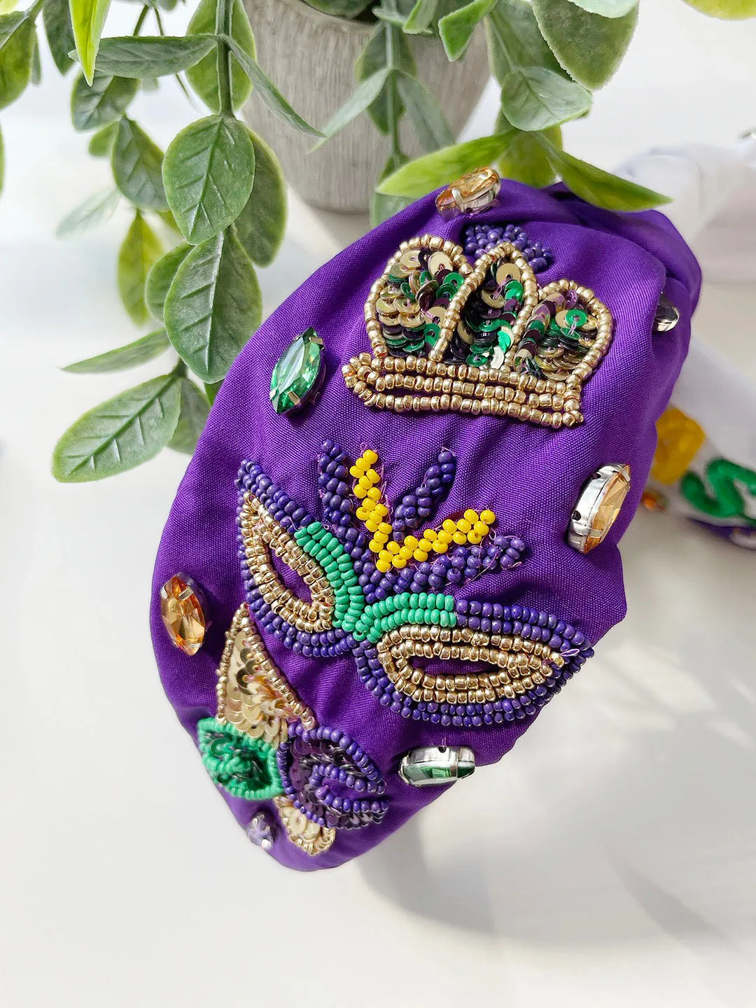 Mardi Gras Pearl Sequin Fleur de Lis Knot Burnout Headband Wide Boho Headband Colorful Headband Mardi Gras Headband Fleur de Lis Headband