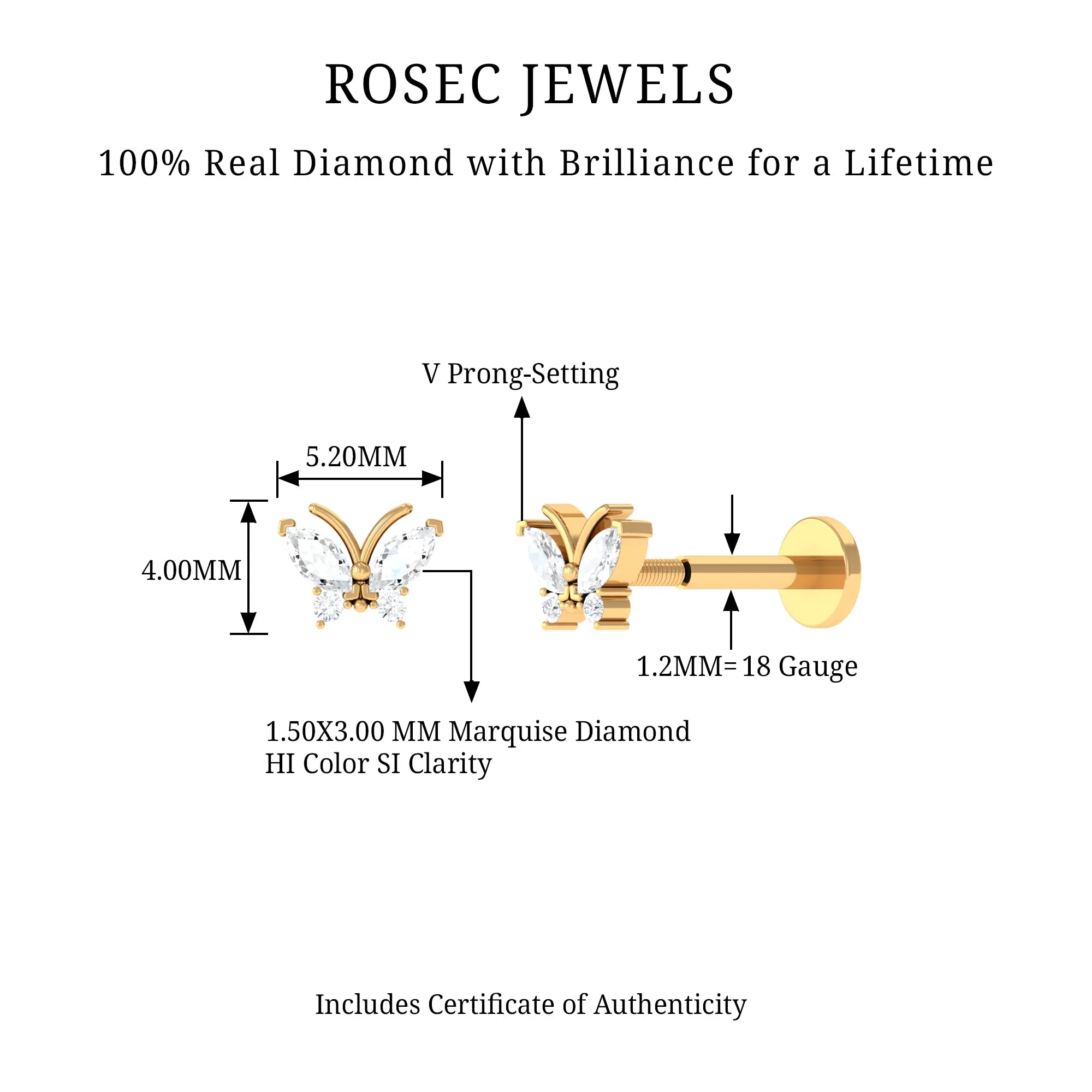 Marquise Diamond Butterfly Cartilage Earring