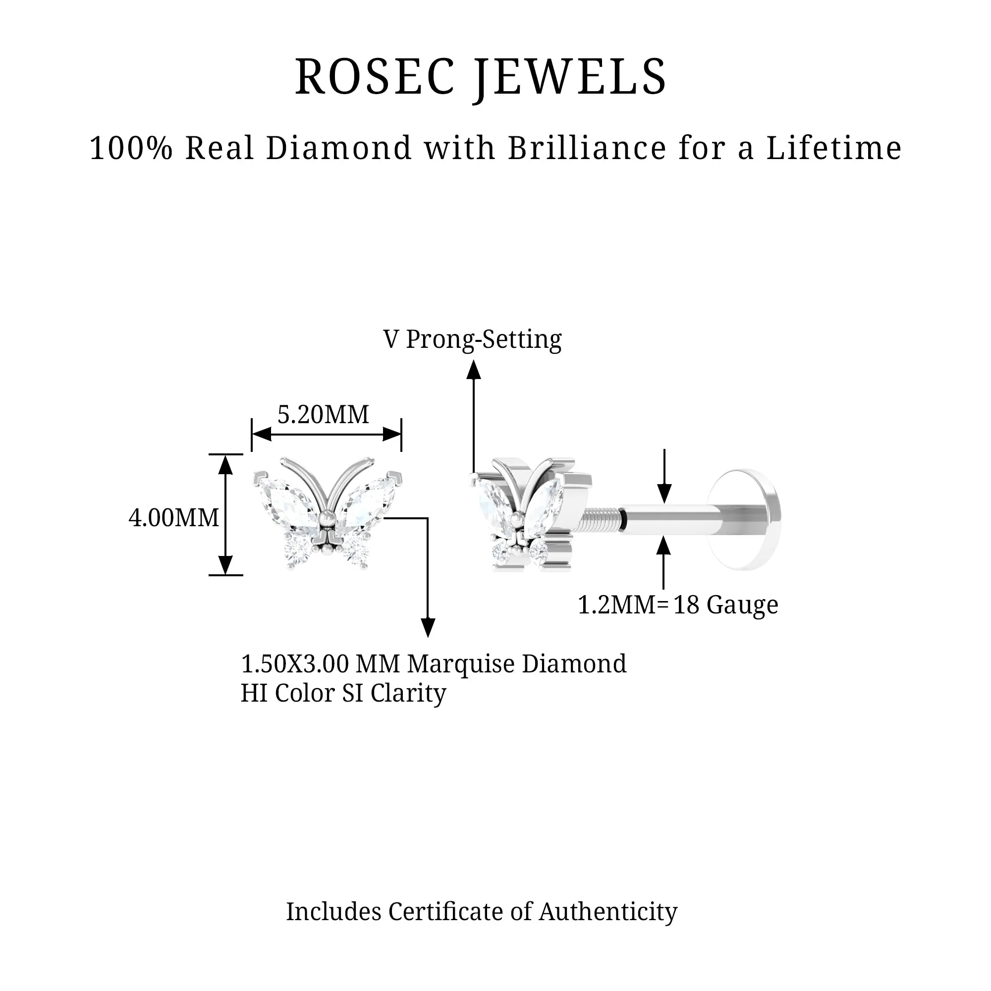 Marquise Diamond Butterfly Cartilage Earring