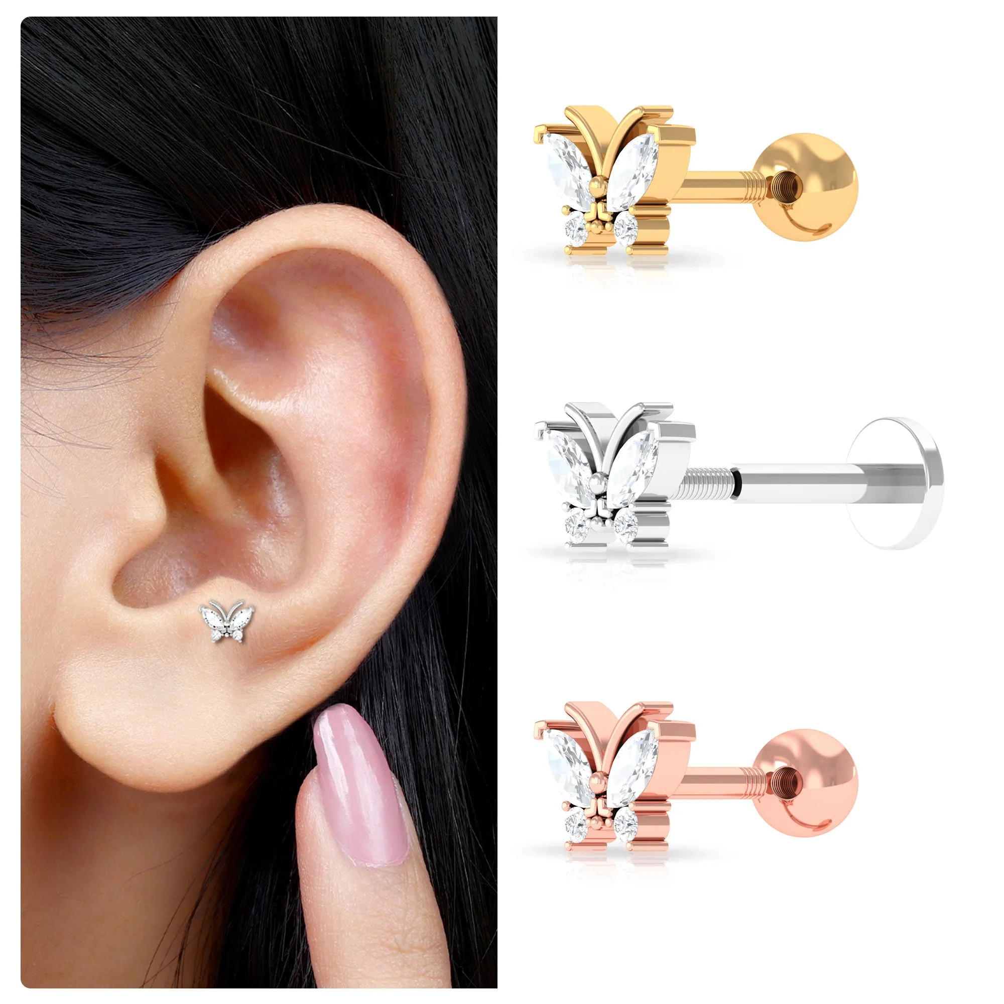Marquise Diamond Butterfly Cartilage Earring