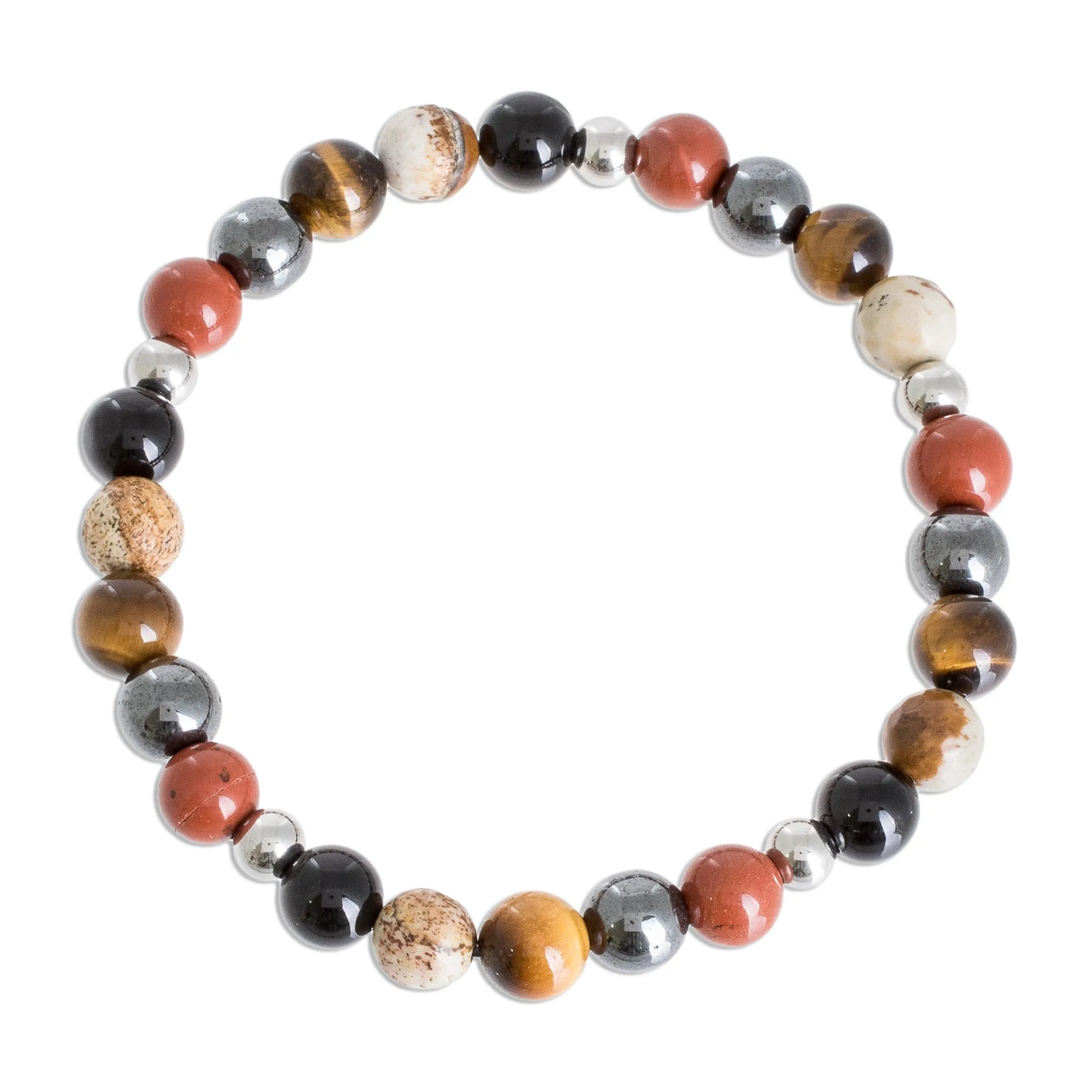 Men's Multi-Gemstone Beaded Stretch Bracelet from Costa Rica - Planetary Harmony | NOVICA