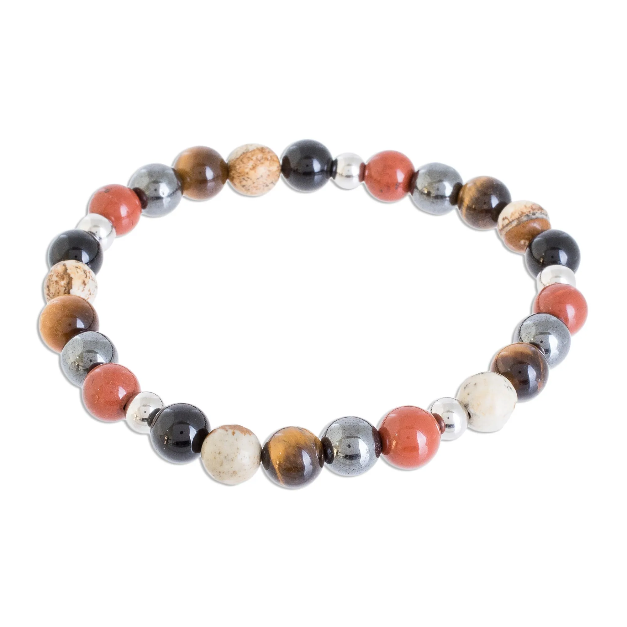 Men's Multi-Gemstone Beaded Stretch Bracelet from Costa Rica - Planetary Harmony | NOVICA