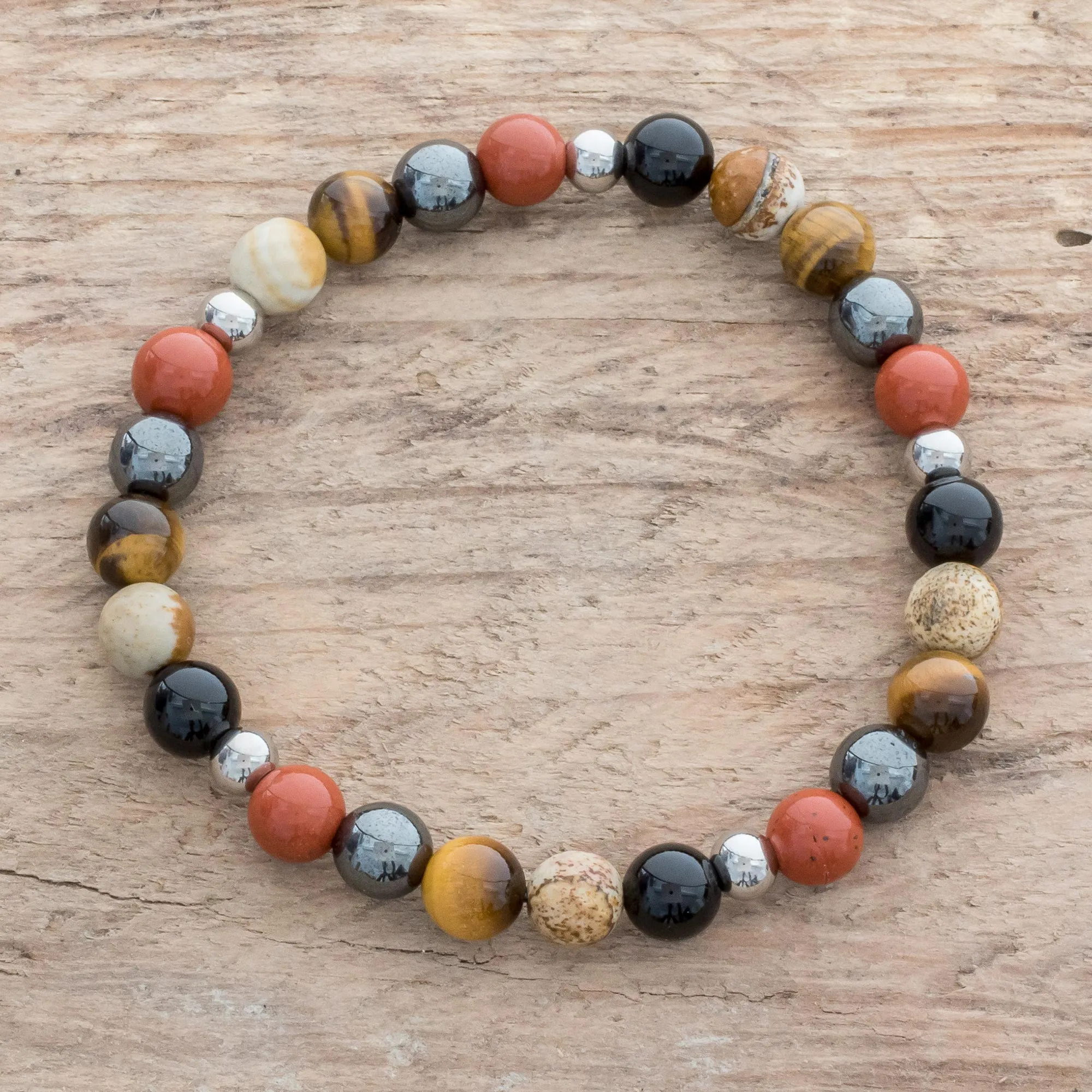 Men's Multi-Gemstone Beaded Stretch Bracelet from Costa Rica - Planetary Harmony | NOVICA