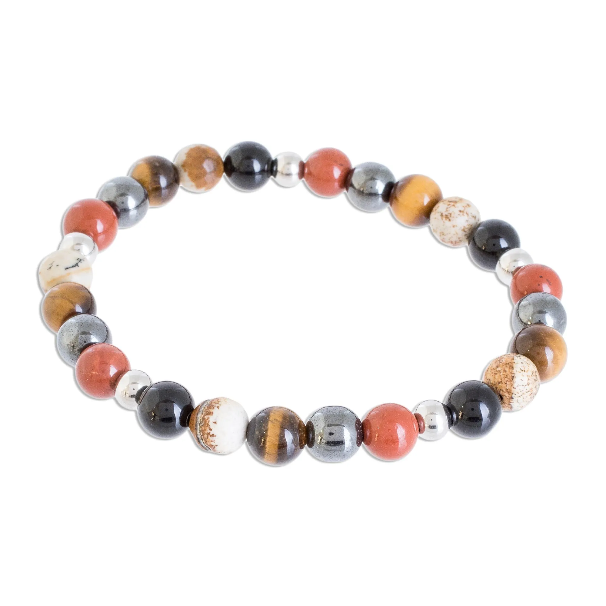 Men's Multi-Gemstone Beaded Stretch Bracelet from Costa Rica - Planetary Harmony | NOVICA