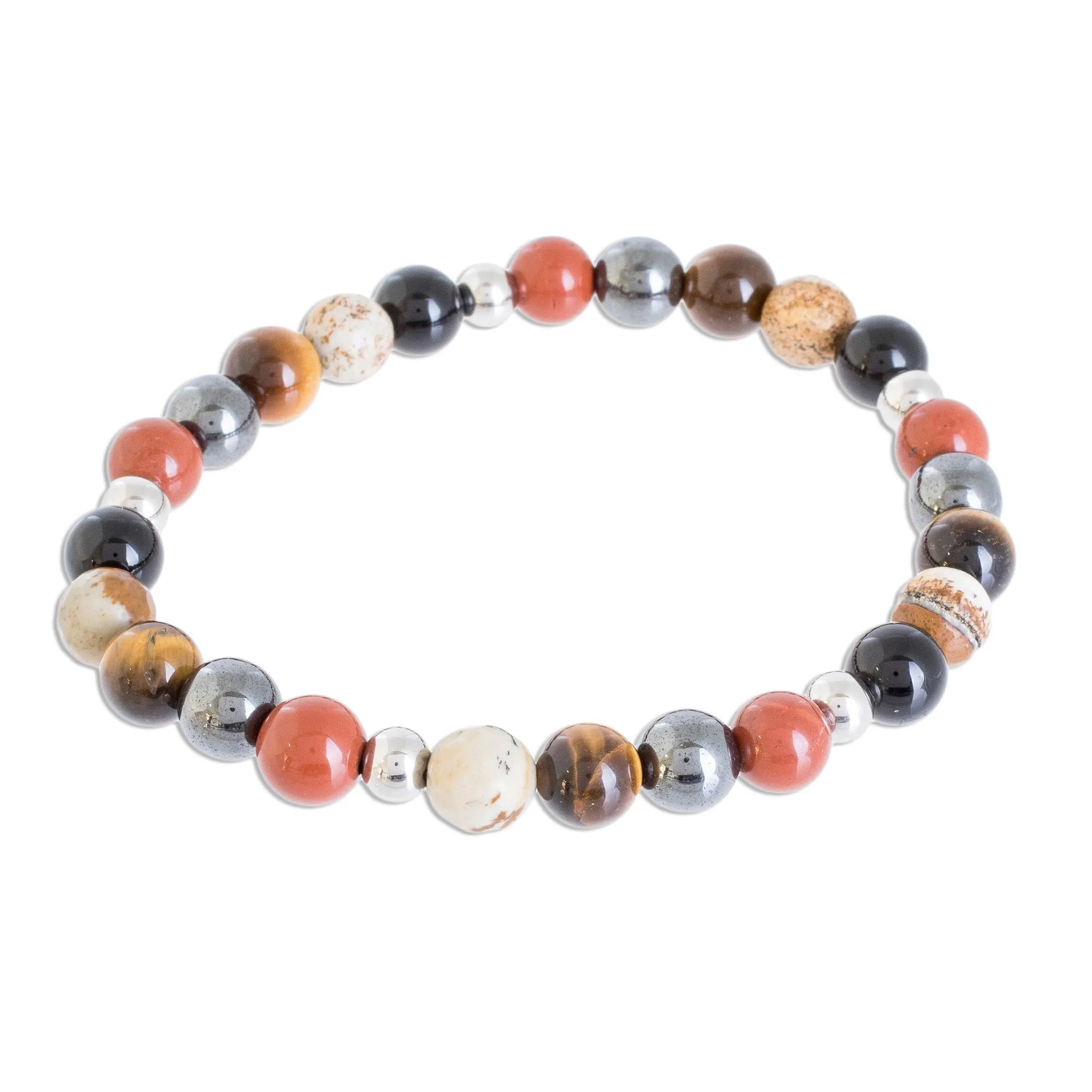 Men's Multi-Gemstone Beaded Stretch Bracelet from Costa Rica - Planetary Harmony | NOVICA