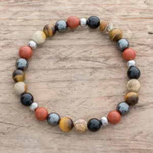 Men's Multi-Gemstone Beaded Stretch Bracelet from Costa Rica - Planetary Harmony | NOVICA