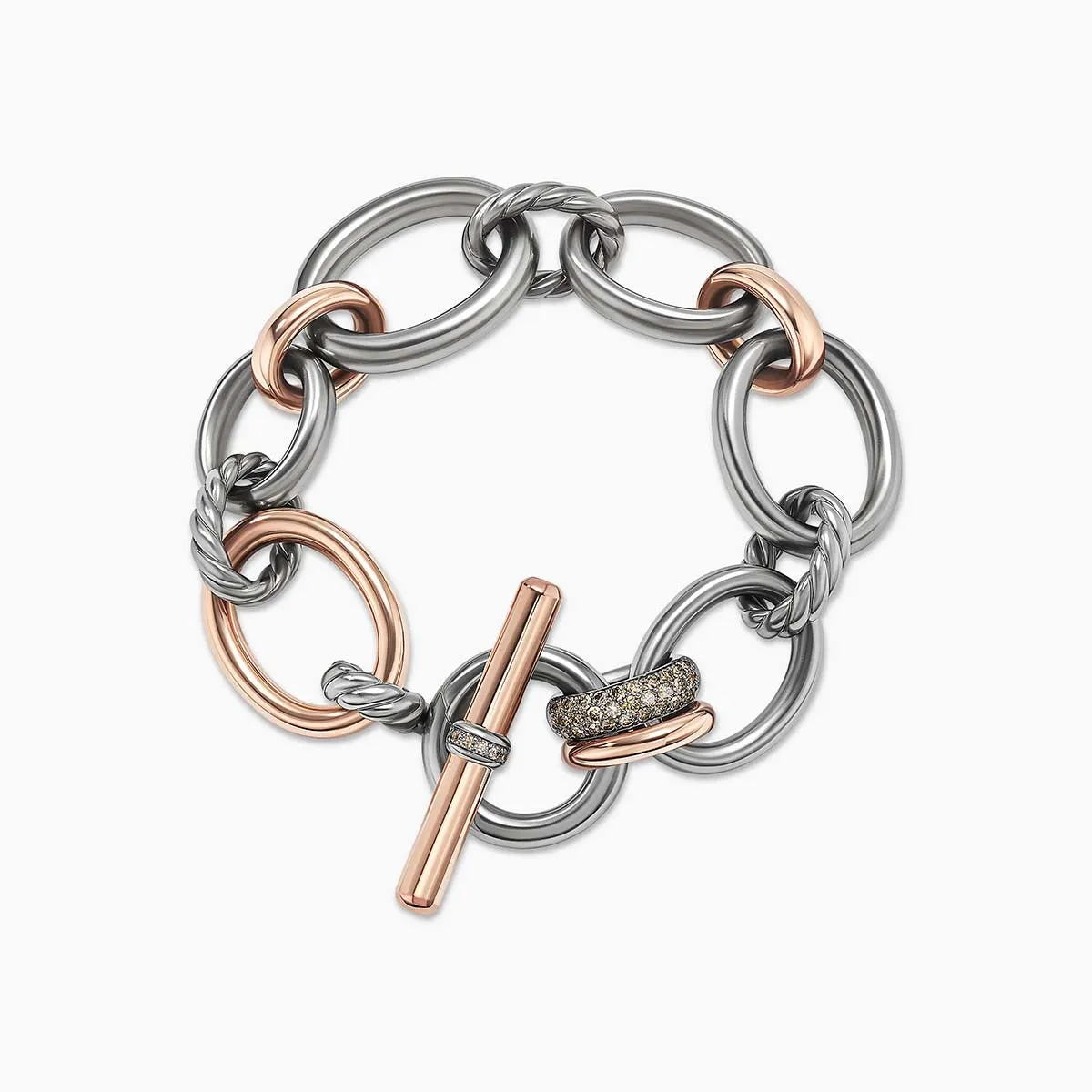 Mercer Melange Bracelet in Sterling Silver with 18K Rose Gold and Pave Cognac Diamonds