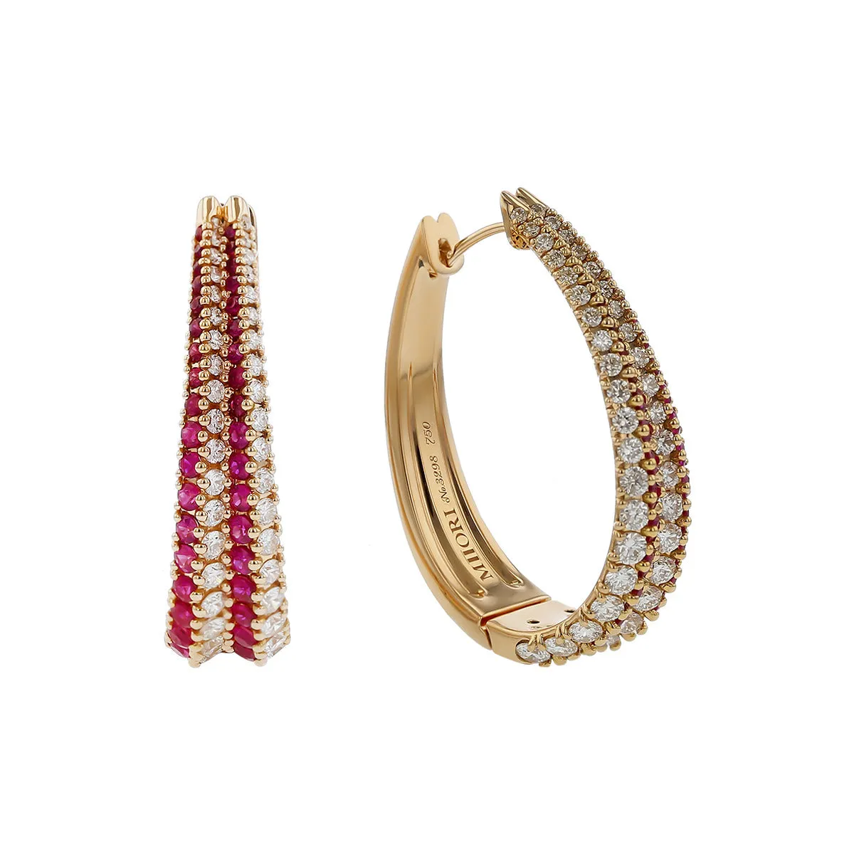 Miiori Ruby and Diamond Oval Hoop Earrings