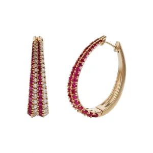 Miiori Ruby and Diamond Oval Hoop Earrings