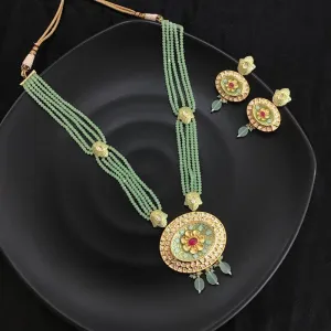 Mint Green Ruby Beads And  Meenakari Kundan Pendant Set 8807-2866