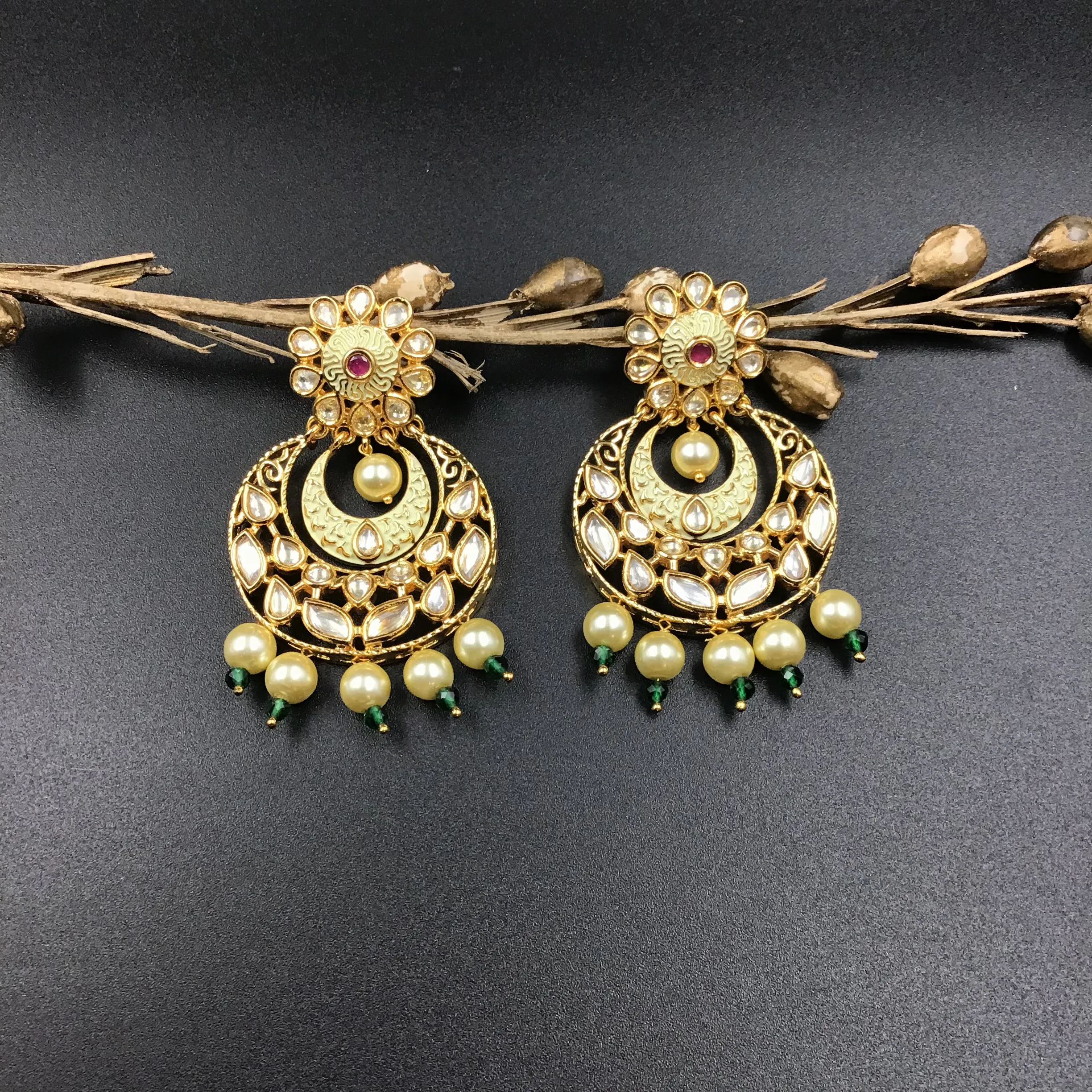 Mint Green Ruby Kundan Chandbali 7505-1016