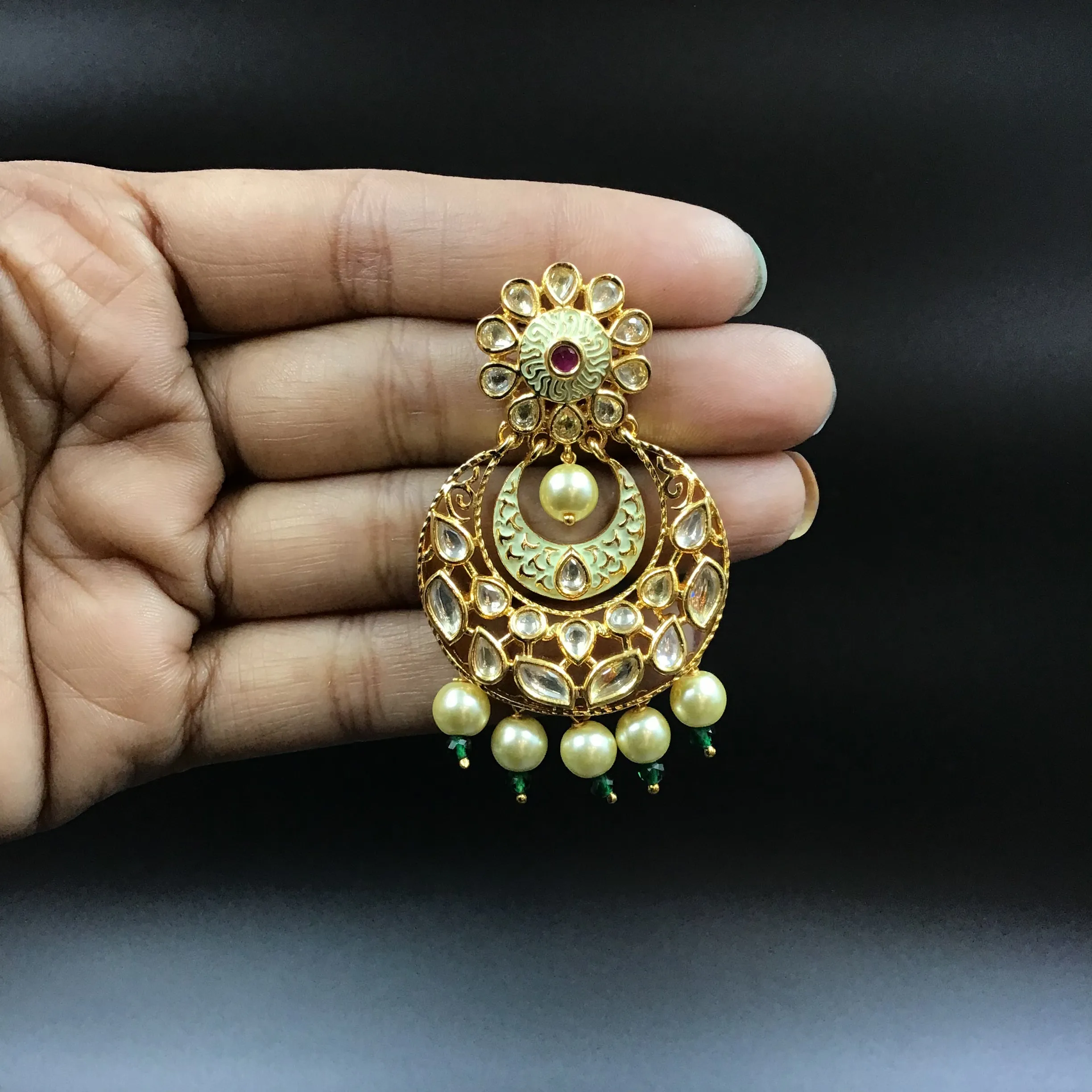 Mint Green Ruby Kundan Chandbali 7505-1016