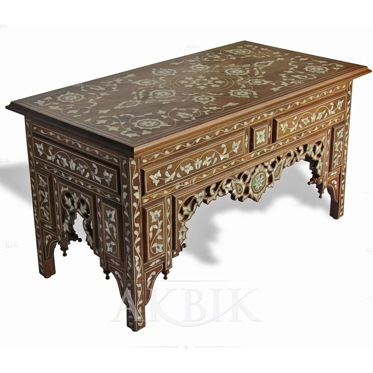 Mother of Pearl Coffee Table, Artisan-Crafted on Walnut