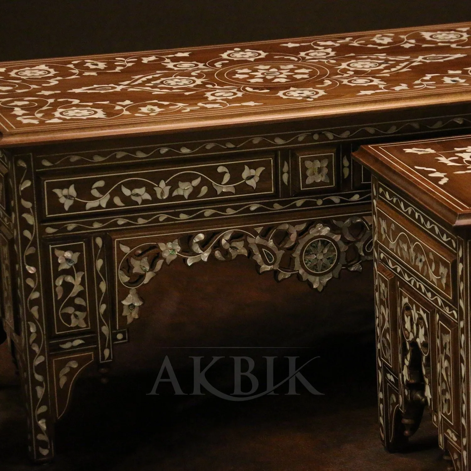 Mother of Pearl Coffee Table, Artisan-Crafted on Walnut