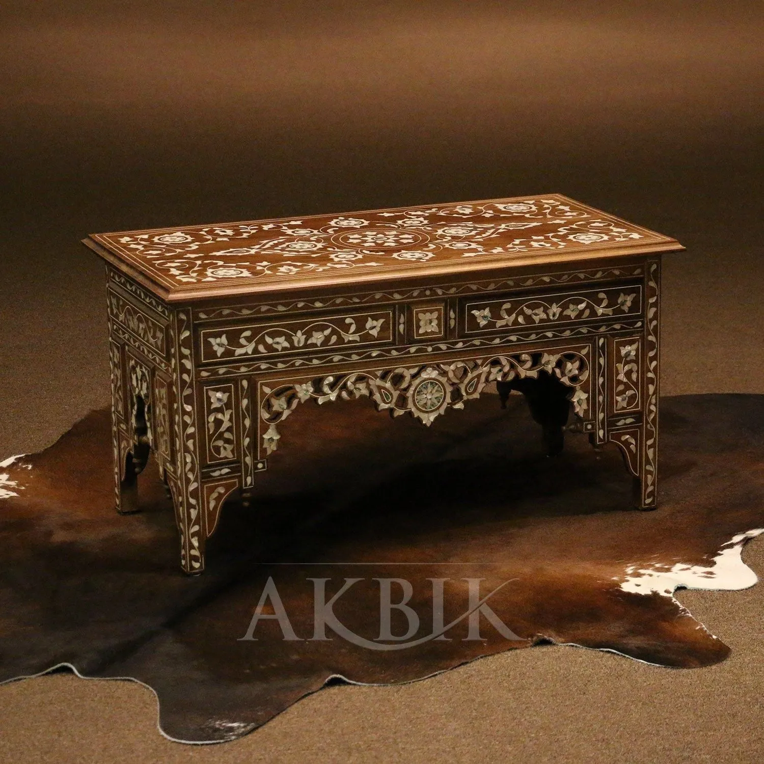 Mother of Pearl Coffee Table, Artisan-Crafted on Walnut