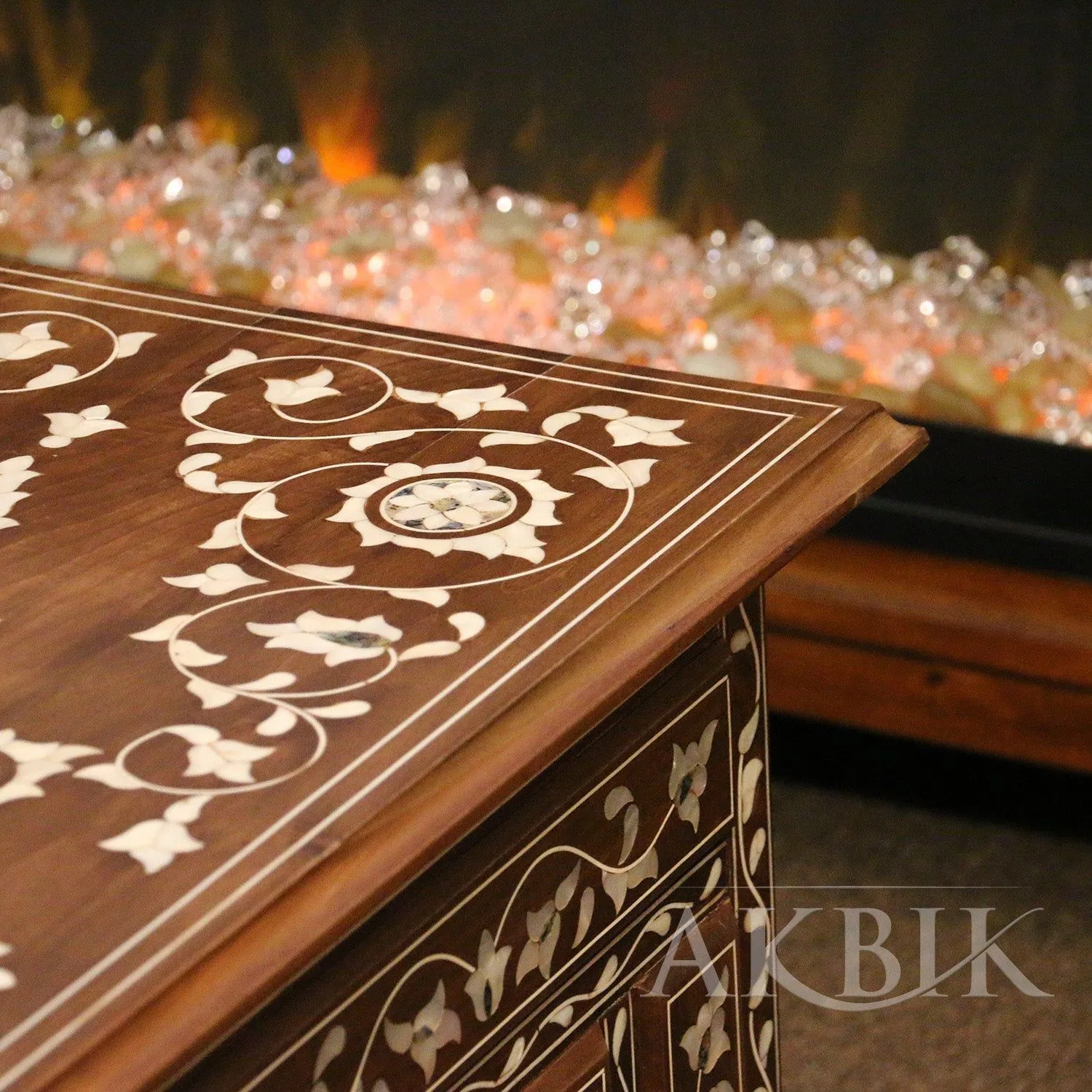 Mother of Pearl Coffee Table, Artisan-Crafted on Walnut