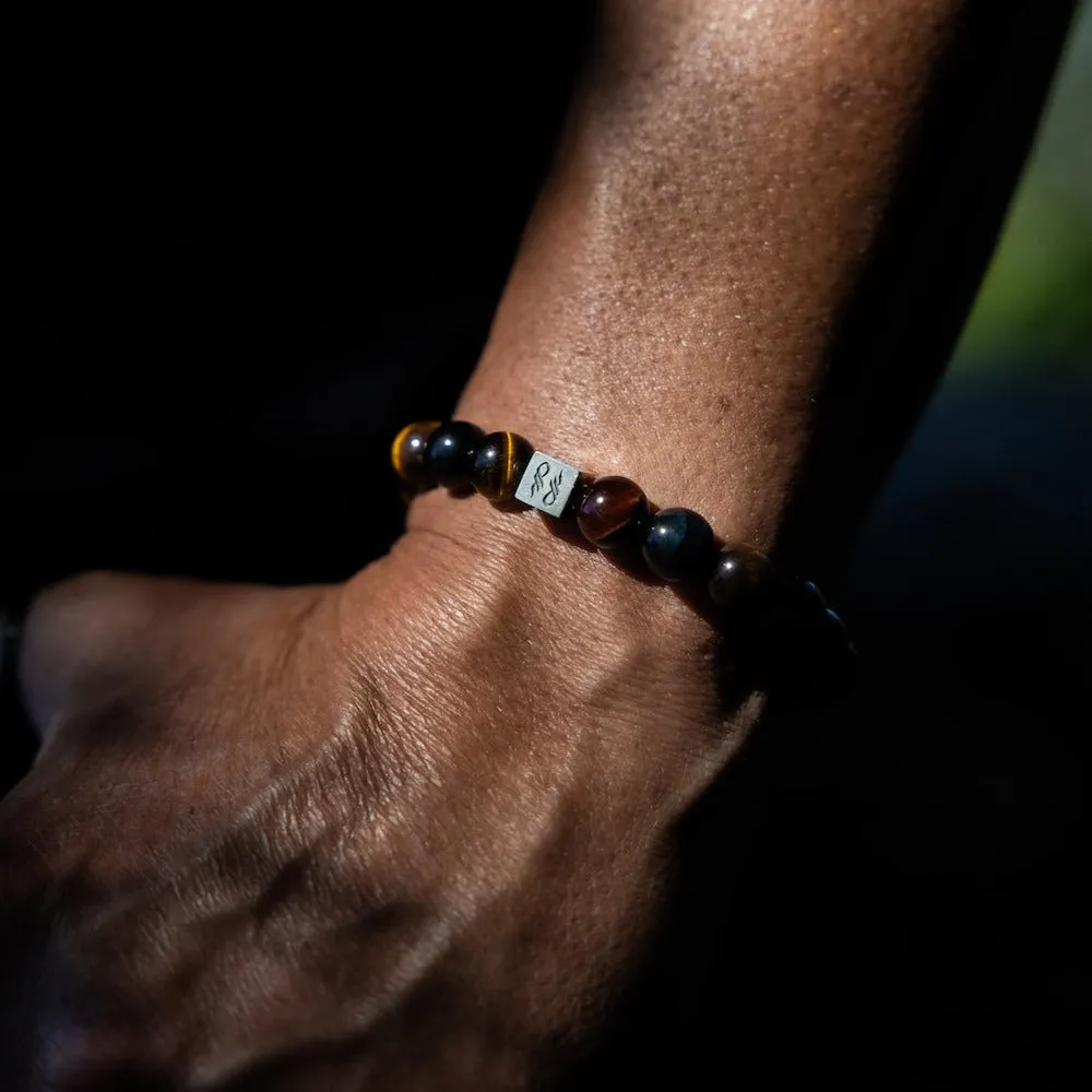 Multi-color Tigers Eye Natural Gemstone Centerpiece Bracelet