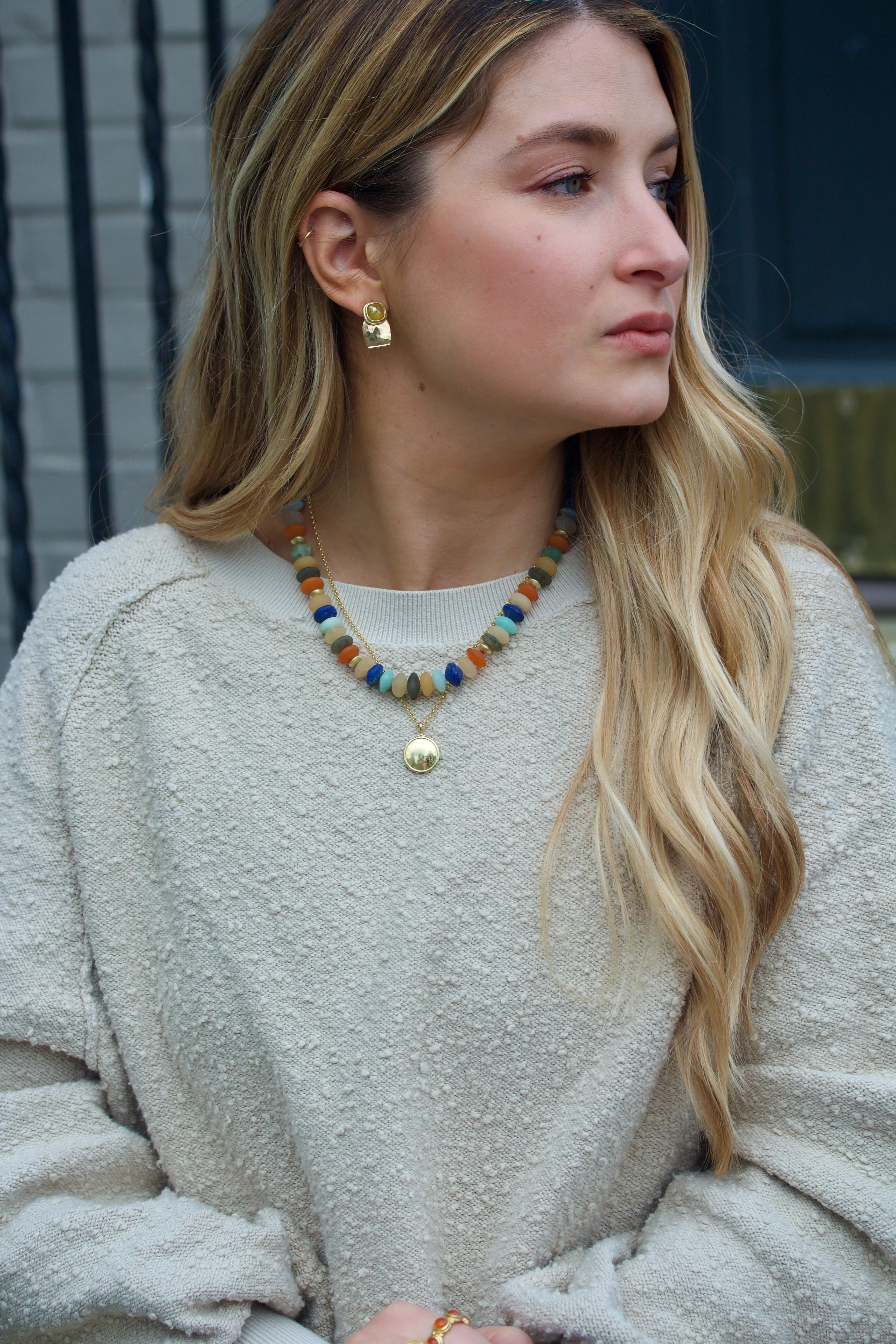 Multi-Gem Honed Bead & High Karat Gold Necklace