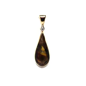 Natural pietersite tear drop inlaid and .02ct diamond pendant