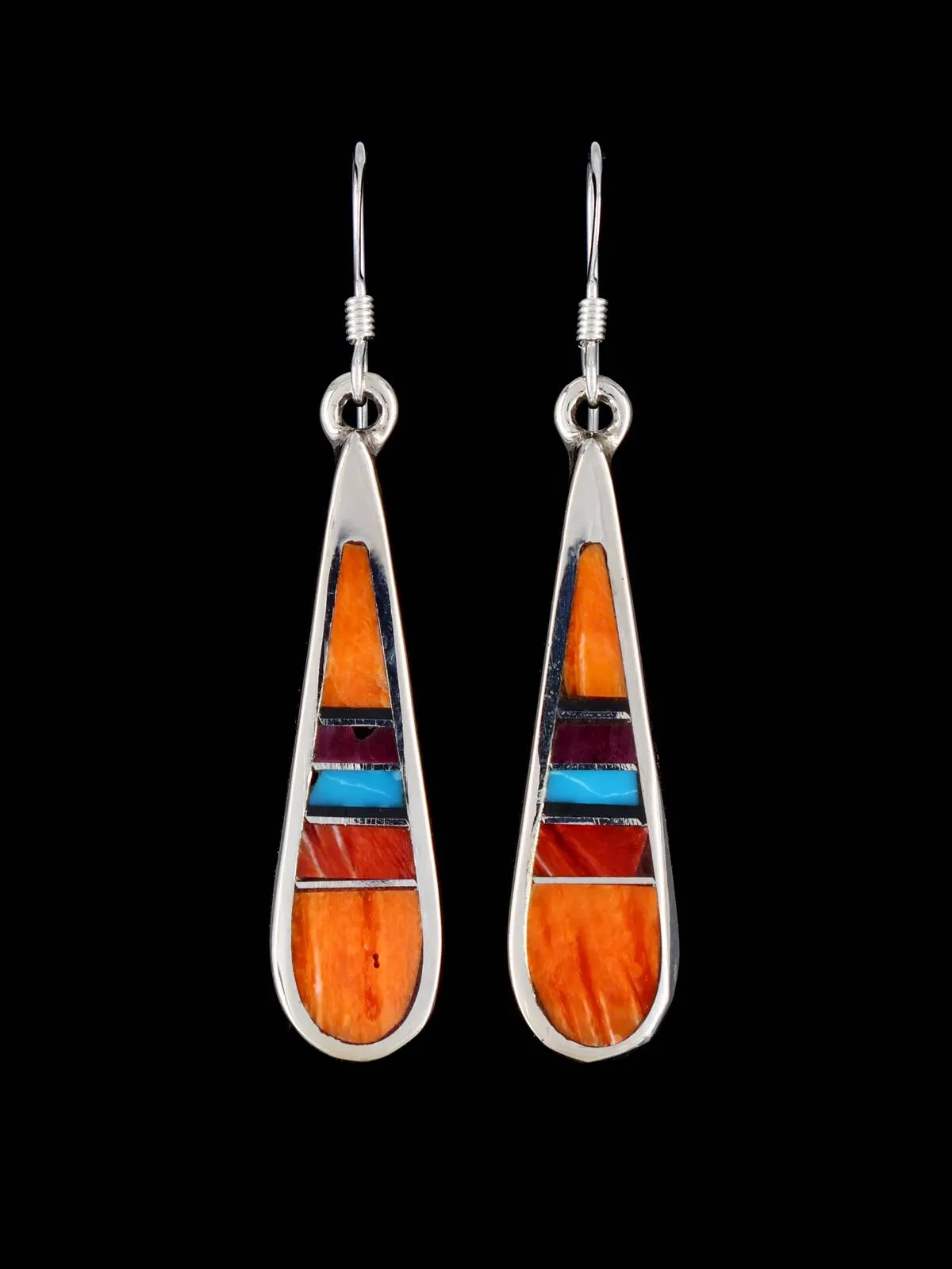 Navajo Spiny Oyster Inlay Dangle Earrings
