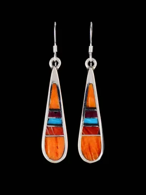 Navajo Spiny Oyster Inlay Dangle Earrings