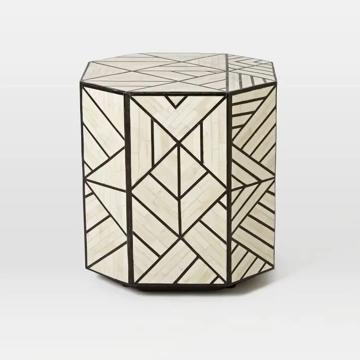 Nola Geometric Bone Inlay Side Table Black