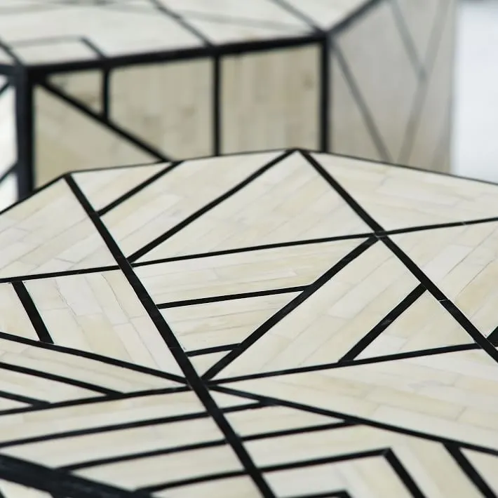 Nola Geometric Bone Inlay Side Table Black