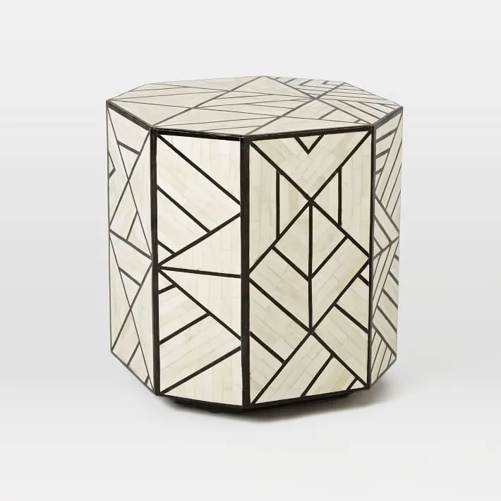Nola Geometric Bone Inlay Side Table Black