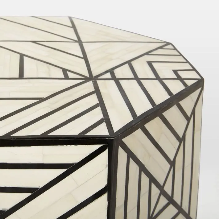 Nola Geometric Bone Inlay Side Table Black
