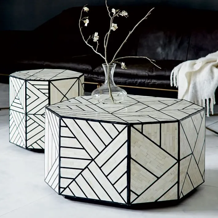 Nola Geometric Bone Inlay Side Table Black