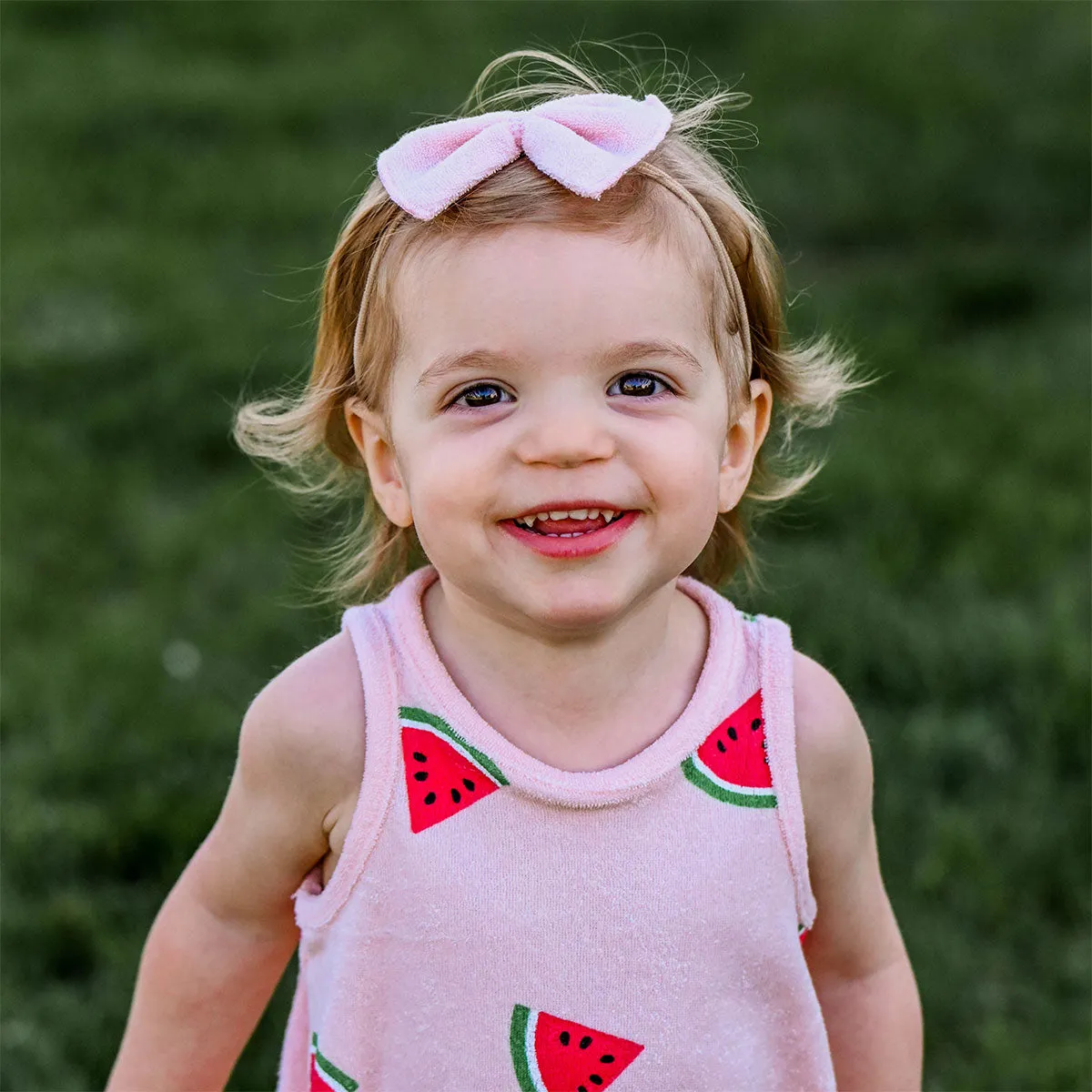 oh baby! Cotton Terry Bow Nylon Headband - Pale Pink