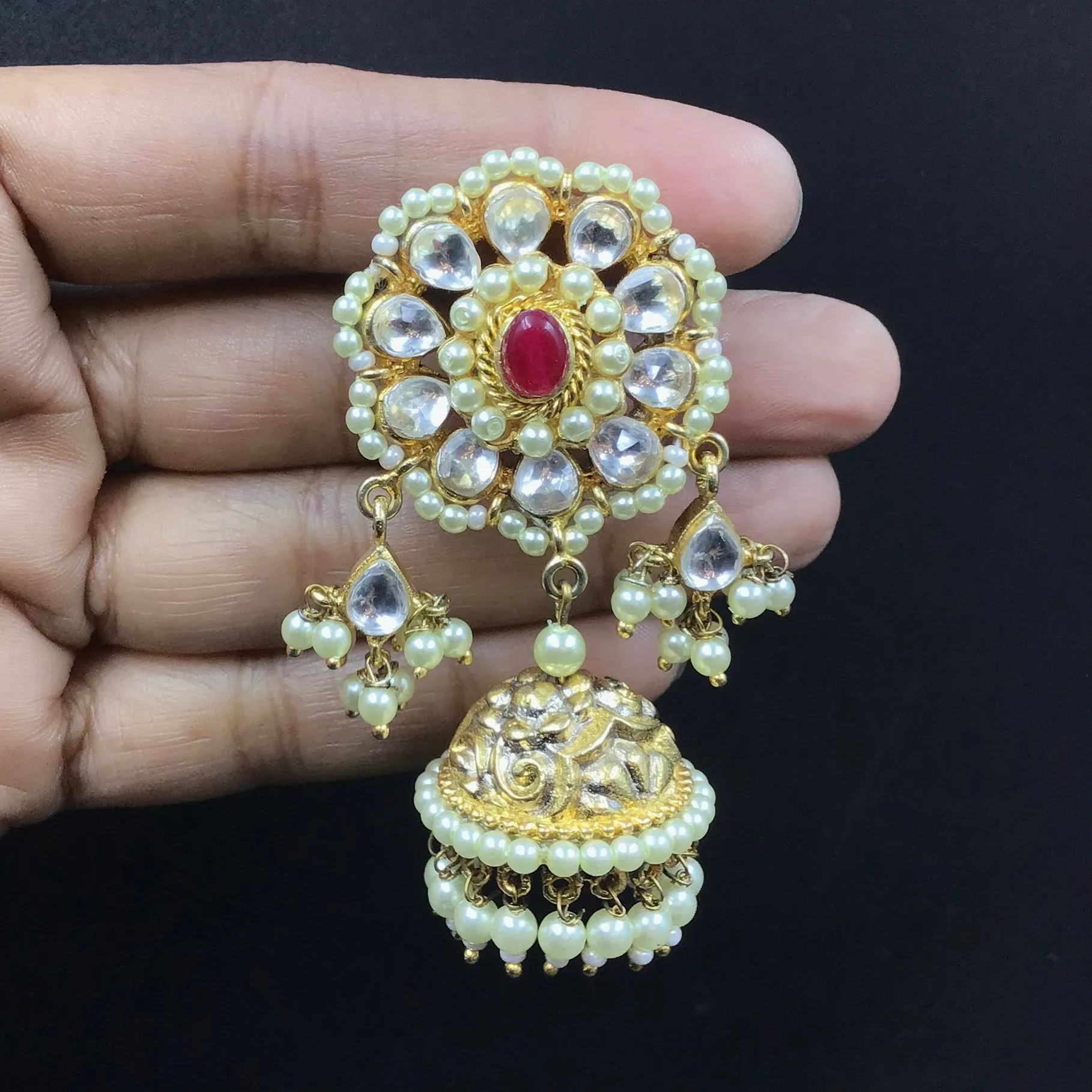 Pachhi Kundan Antique Gold  Jhumki Earring 5638-9703