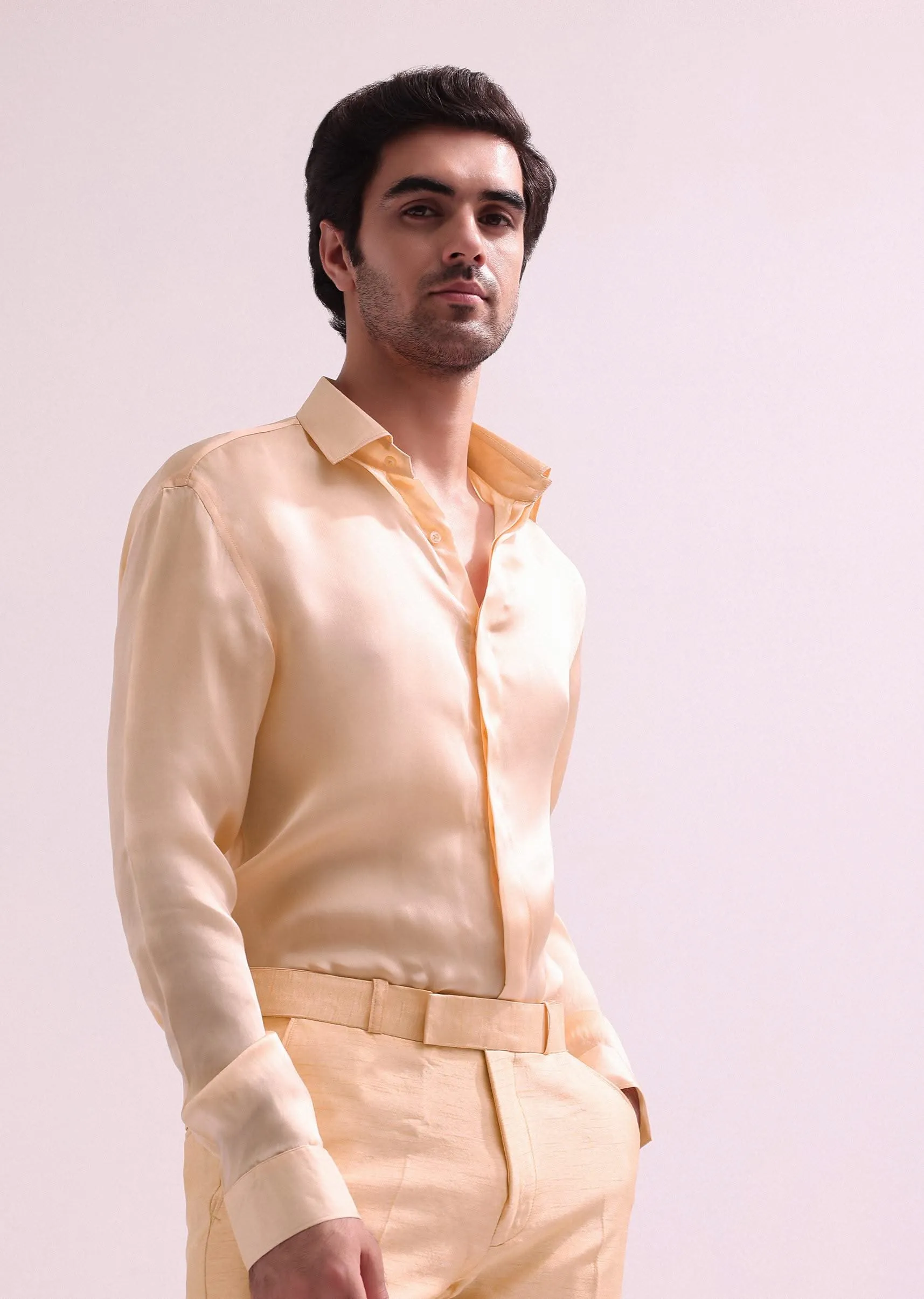 Peach Hand Embellished Lapel Tuxedo With Shirt And Pants
