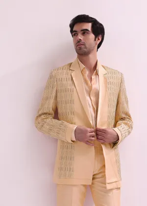 Peach Hand Embellished Lapel Tuxedo With Shirt And Pants