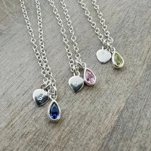 Personalised Cubic zirconia Birthstone Initial Necklace, Birthday gift for women