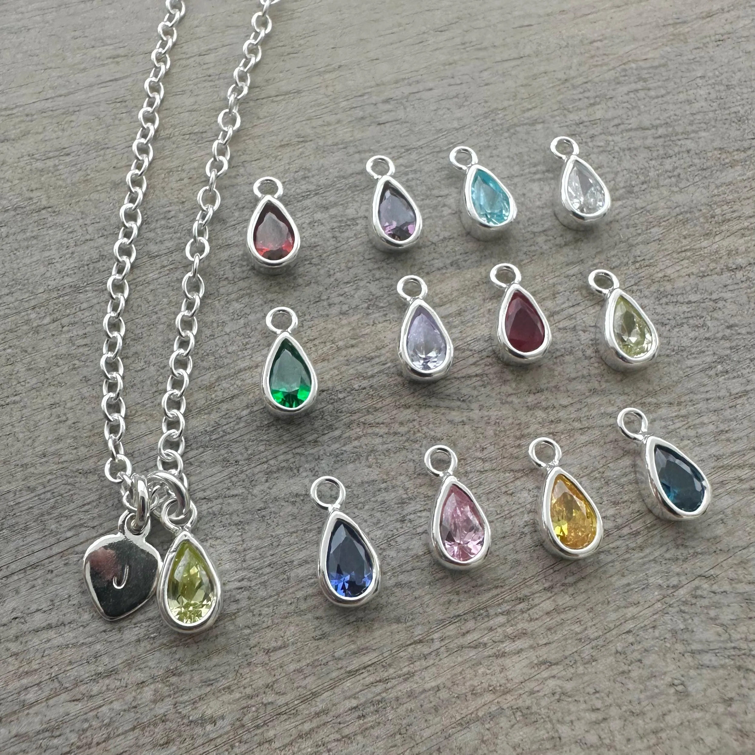 Personalised Cubic zirconia Birthstone Initial Necklace, Birthday gift for women