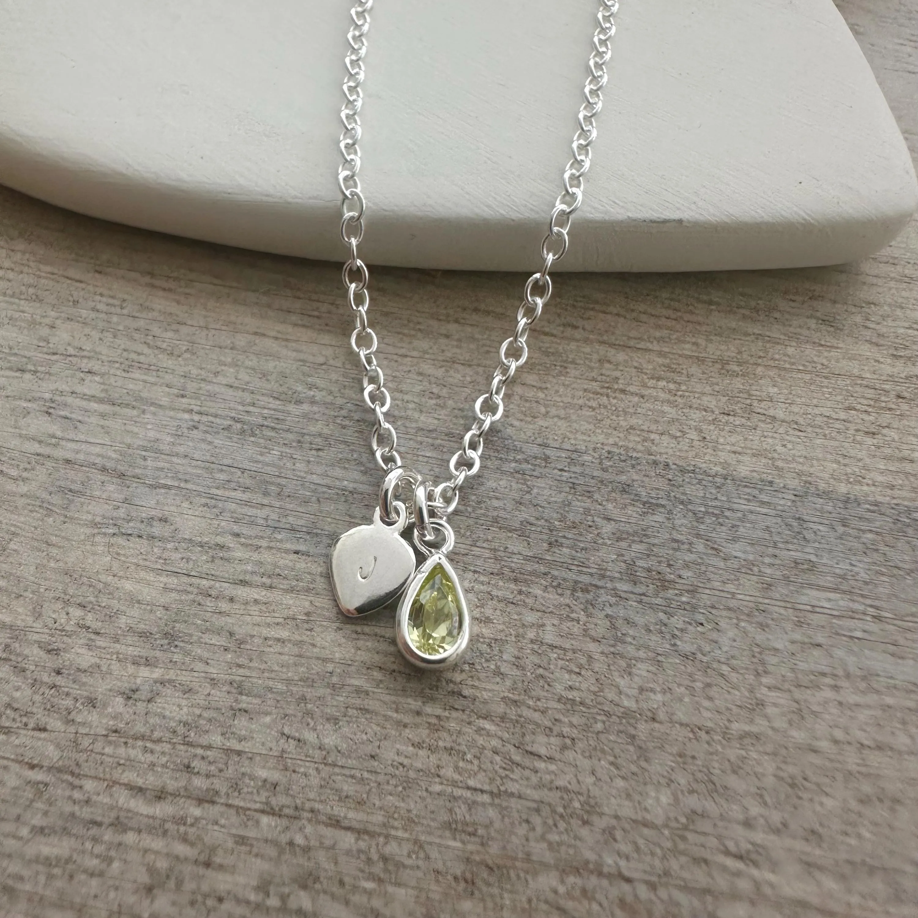 Personalised Cubic zirconia Birthstone Initial Necklace, Birthday gift for women